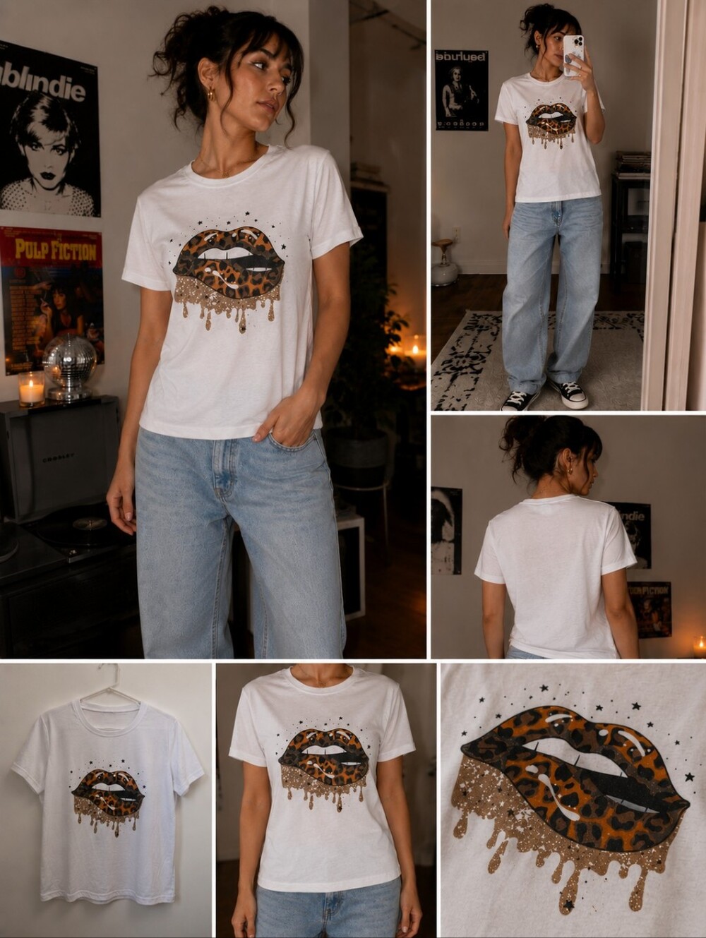 Shein Size M  Leopard Print Lips Graphic T-Shirt